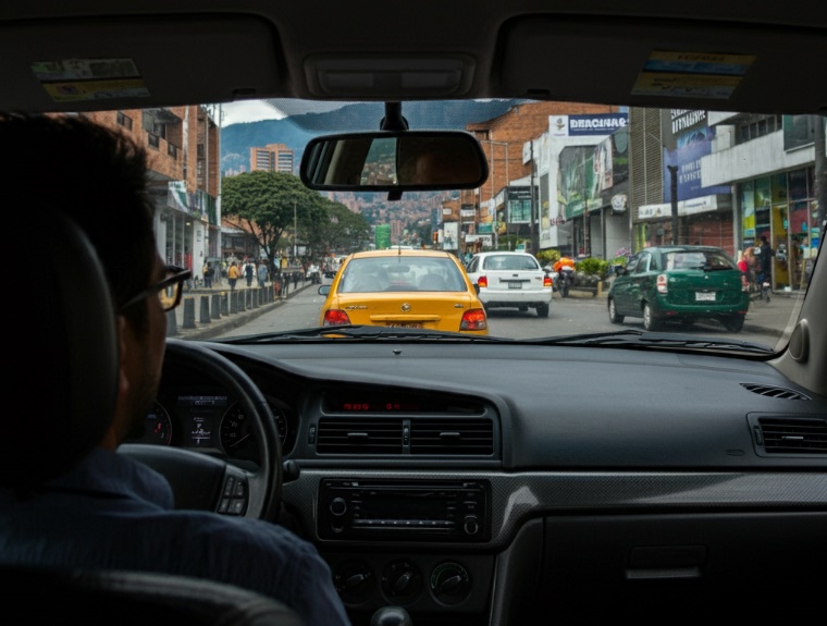 private driver going down road in Medellin Colombia