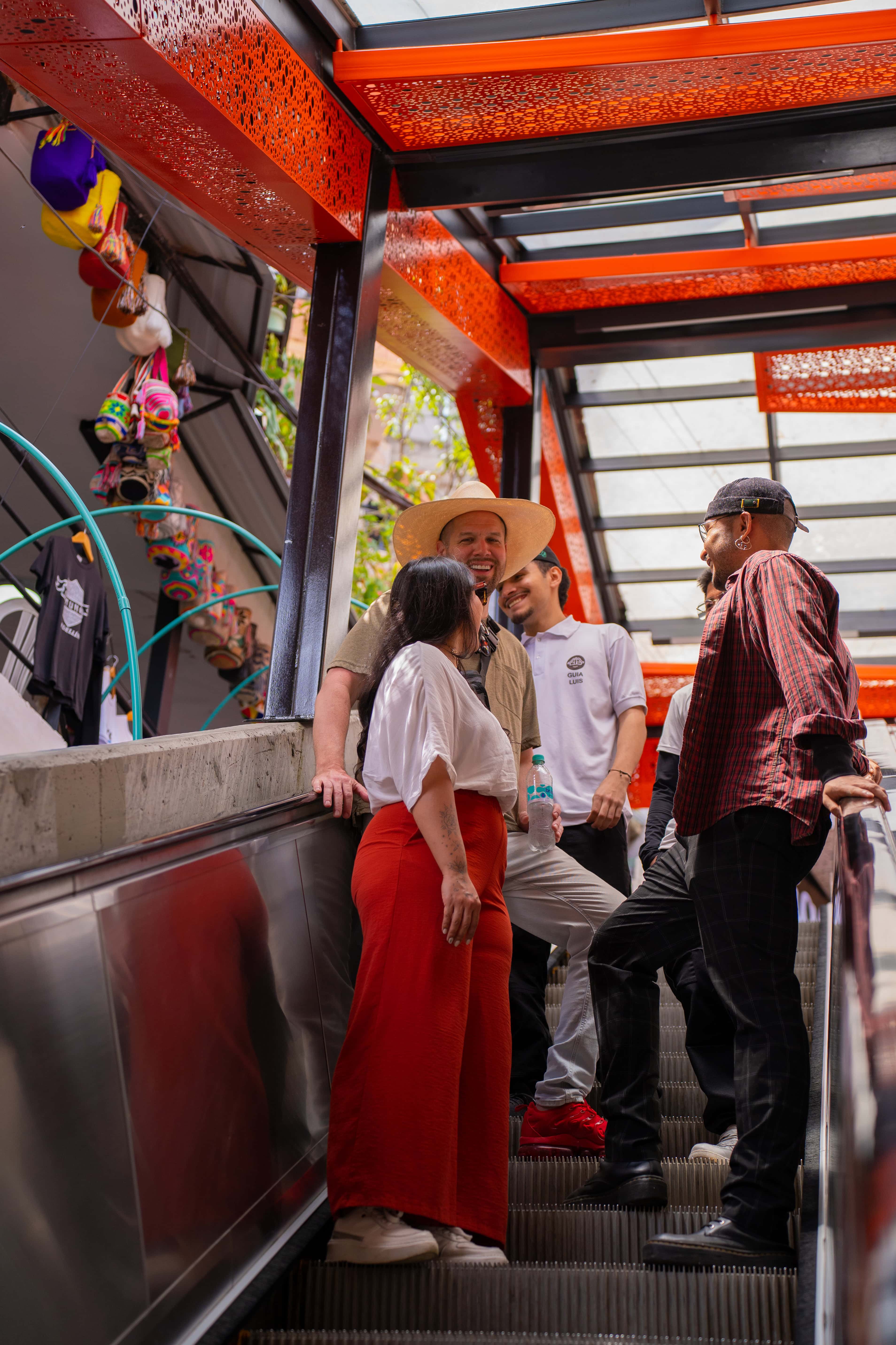Tour group at the outdoor escalators in Comuna 13