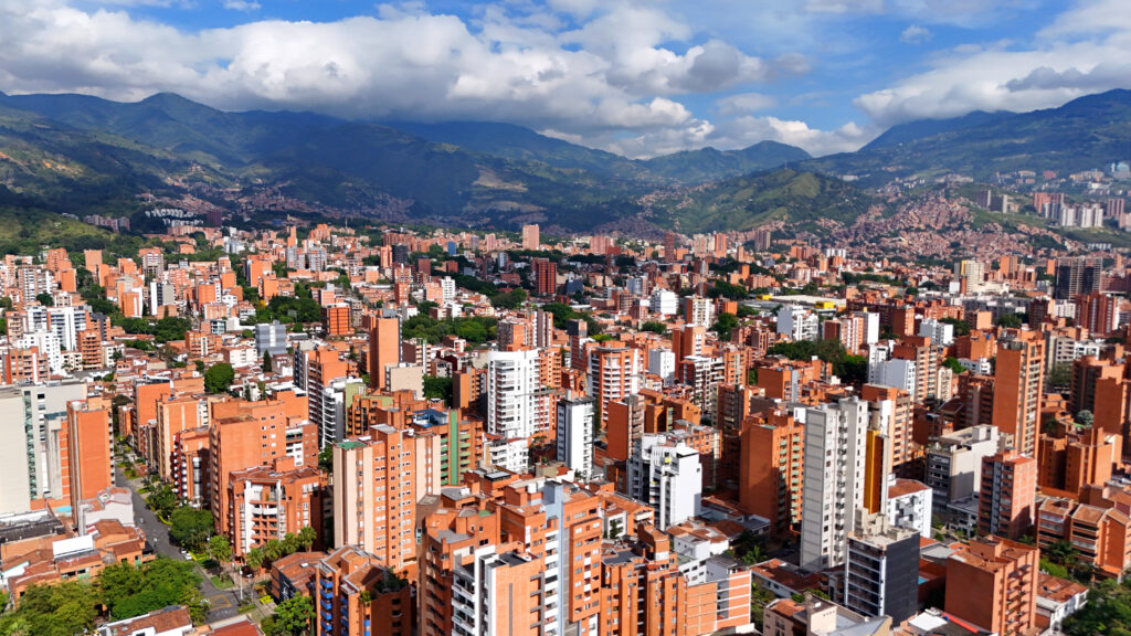 drone shot of downtown Medellin