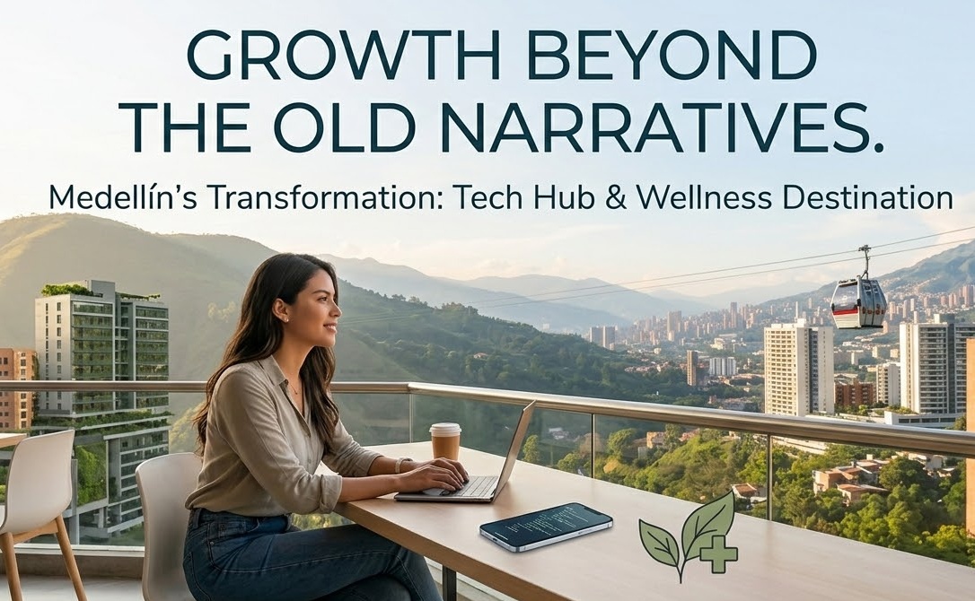 digital nomad in Medellin on balcony